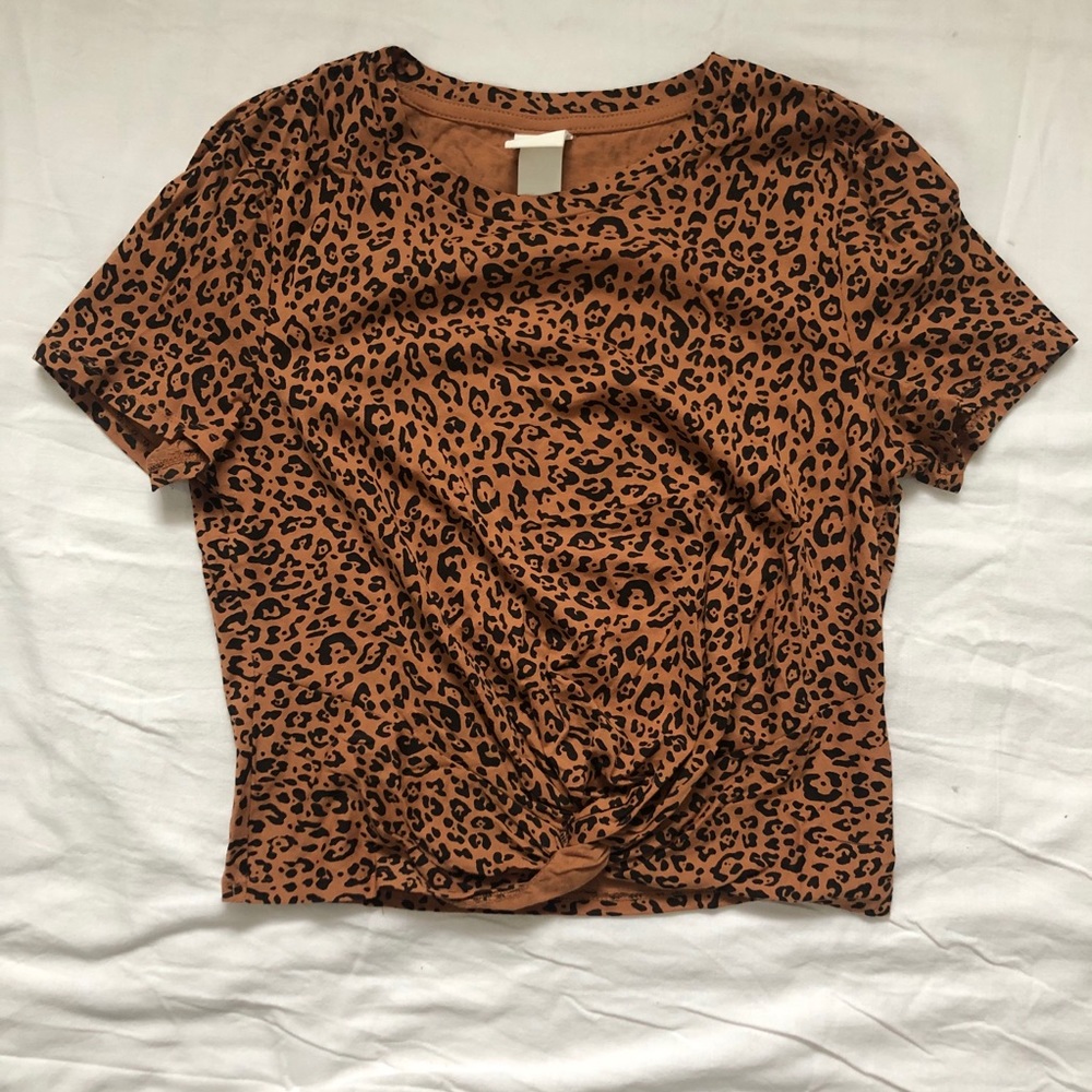 Cheeta Print Orange and Black Front Tie Crop Top